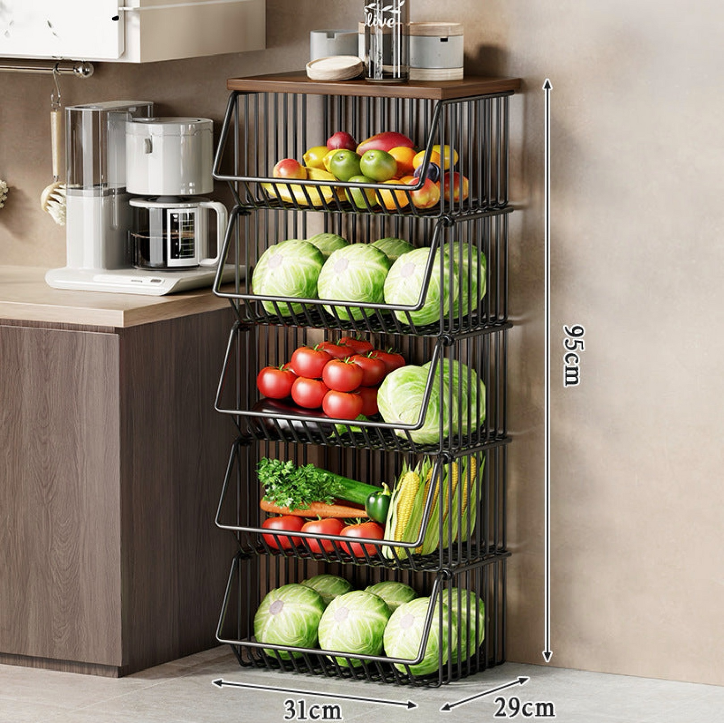 Multi-Layer Kitchen Storage Rack with Wheels – Fruit & Vegetable Organizer, 1–5 Tiers