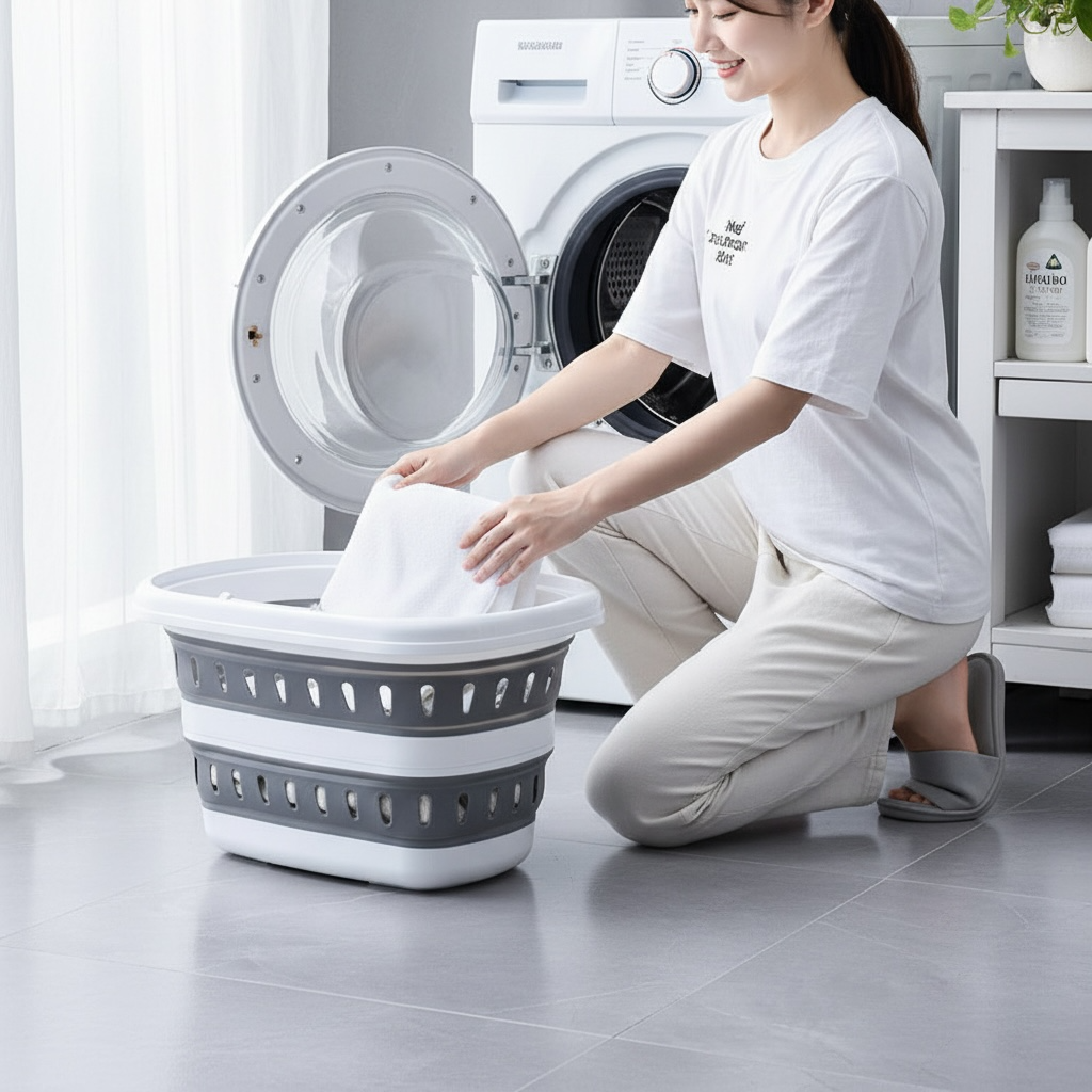 Collapsible Retractable Laundry Basket | Foldable Silicone Storage Bin (Grey)