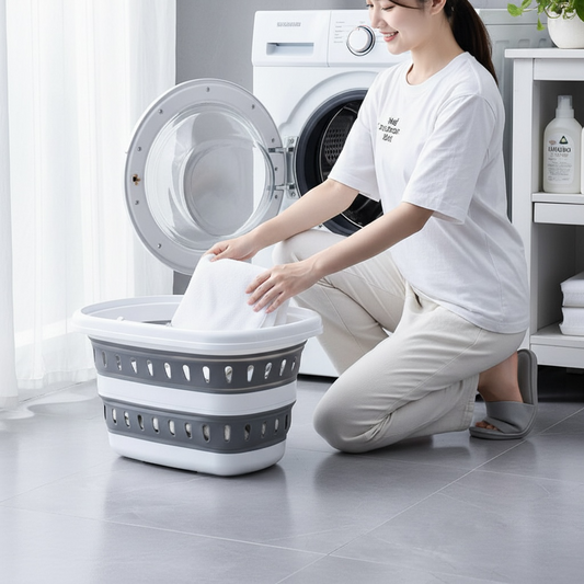 Collapsible Retractable Laundry Basket | Foldable Silicone Storage Bin (Grey)