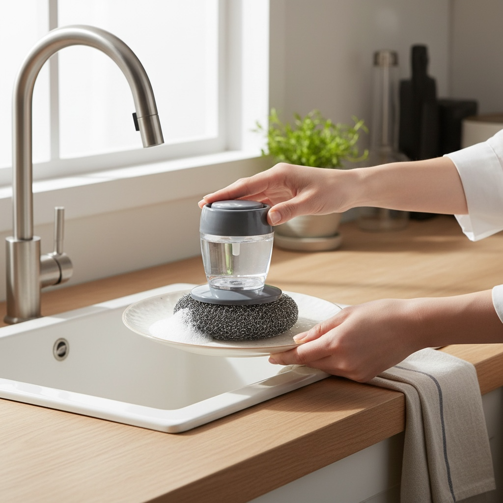 Kitchen Soap Dispensing Palm Brush Cleaner Push-type Brush Kitchen Detergent Tools