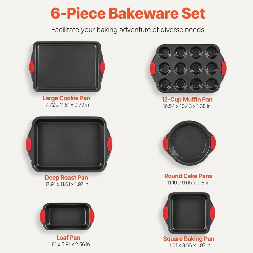 6-Piece Carbon Steel Baking Pan Set – Non-Toxic Cookie Sheets & Roasting Trays