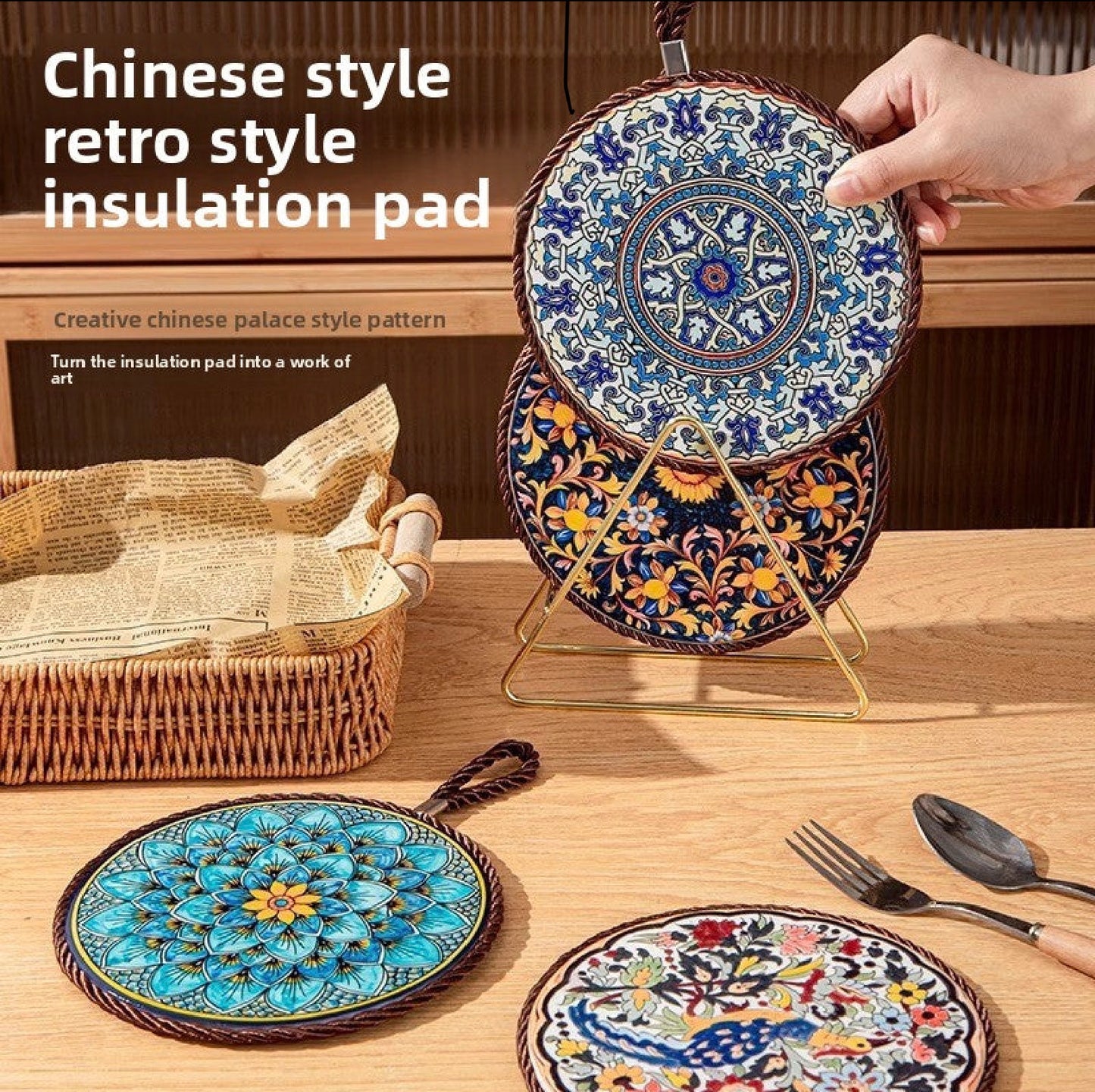 Ceramic Heat-Resistant Trivet Mat – 300°C Table Protector with Non-Slip Cork Base