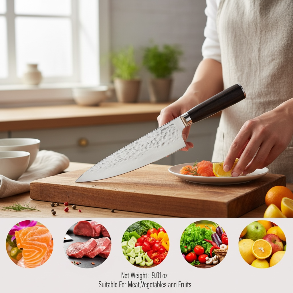 Japanese-Style Hand-Forged Chef Knife – 4Cr13 Stainless Steel, Wood Handle