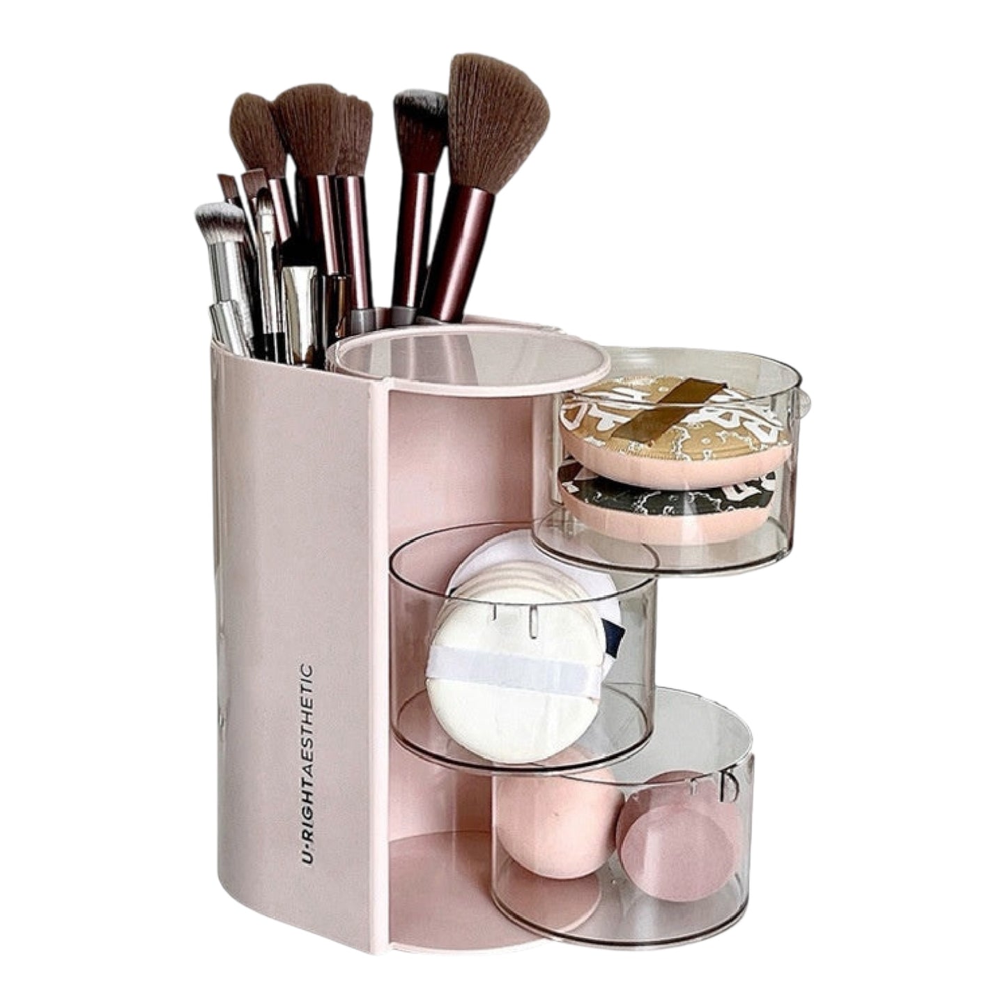 Rotating Makeup Organizer – 360° Brush & Puff Holder, 2-Layer & 3-Layer