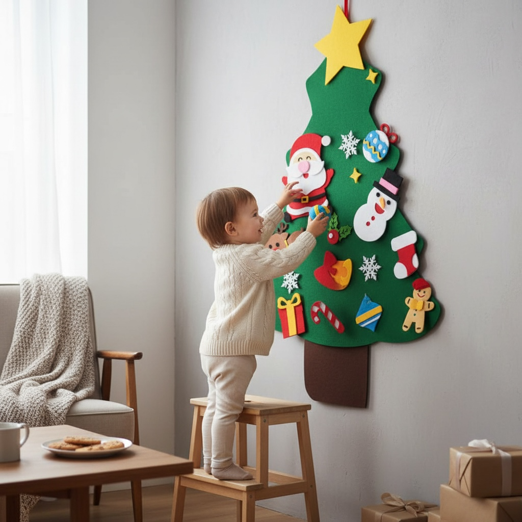 DIY Felt Christmas Tree for Kids – 105cm Wall Hanging with Ornaments