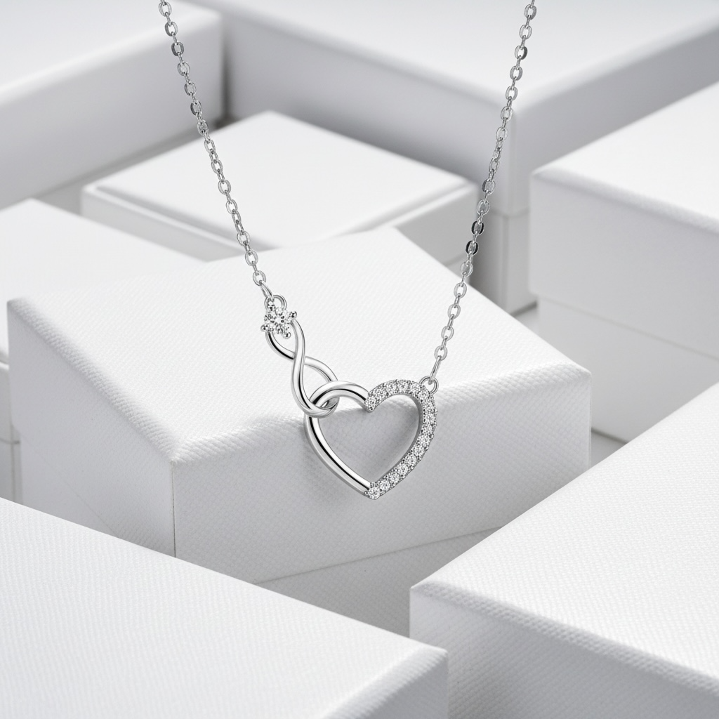 Sparkling White Gold Plated Heart Pendant Zircon Crystal Necklace