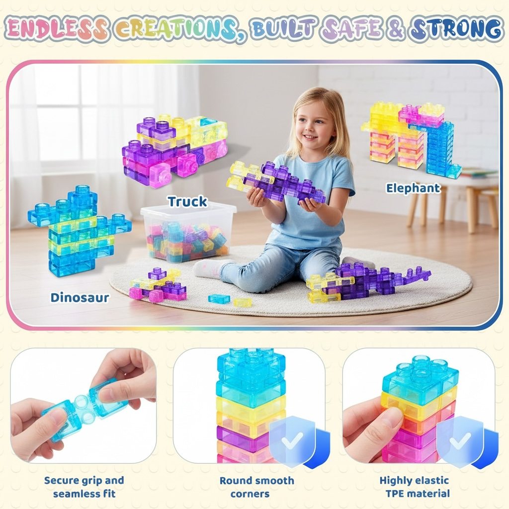 Squishy Jelly Building Blocks (40 pcs) – Sensory Fidget Toy for Kids, Stress Relief & Creative Play