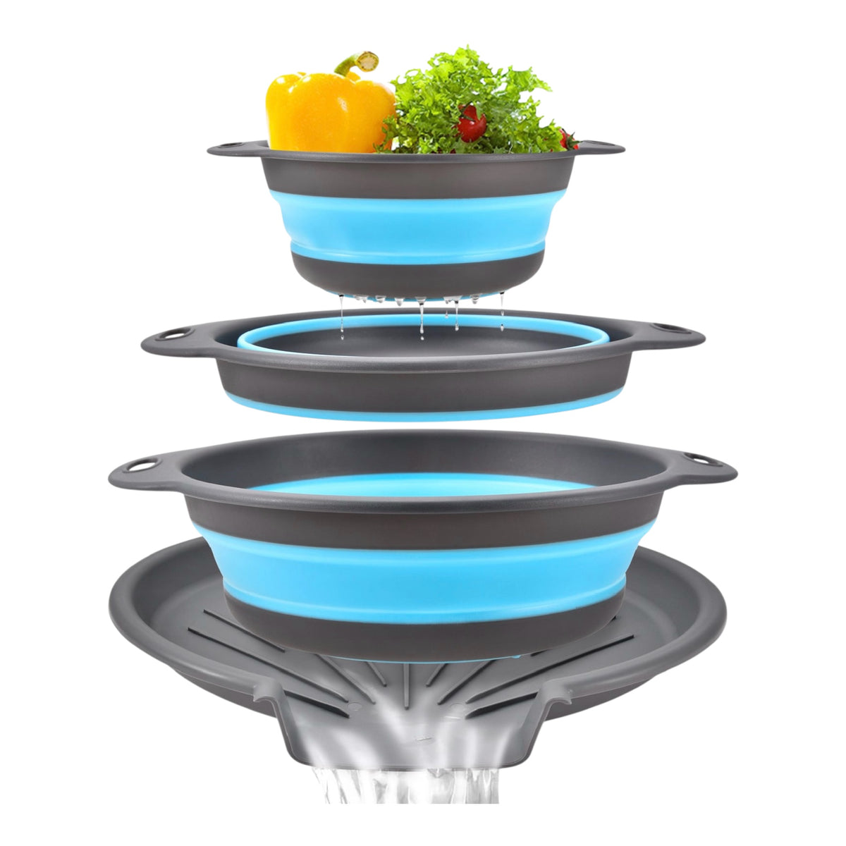 4-Piece Collapsible Colander Set with Tray | Space-Saving Strainer
