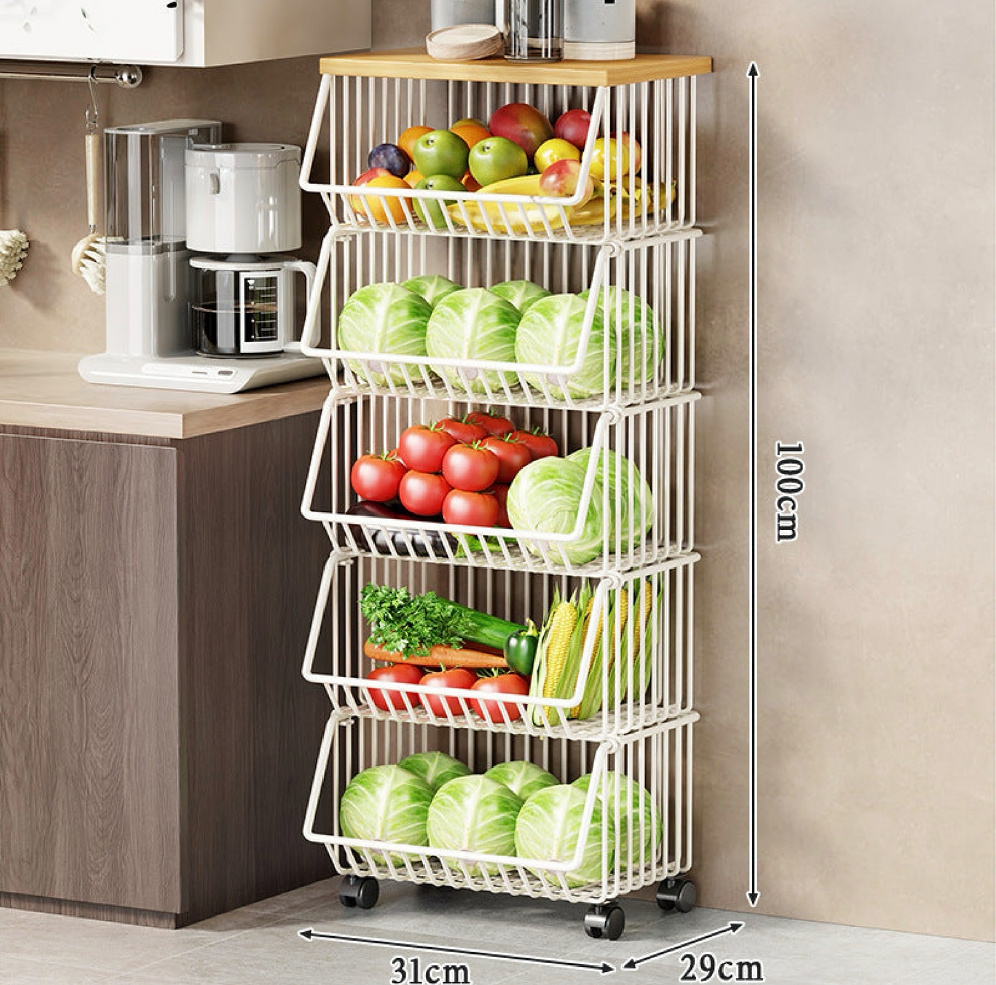 Multi-Layer Kitchen Storage Rack with Wheels – Fruit & Vegetable Organizer, 1–5 Tiers