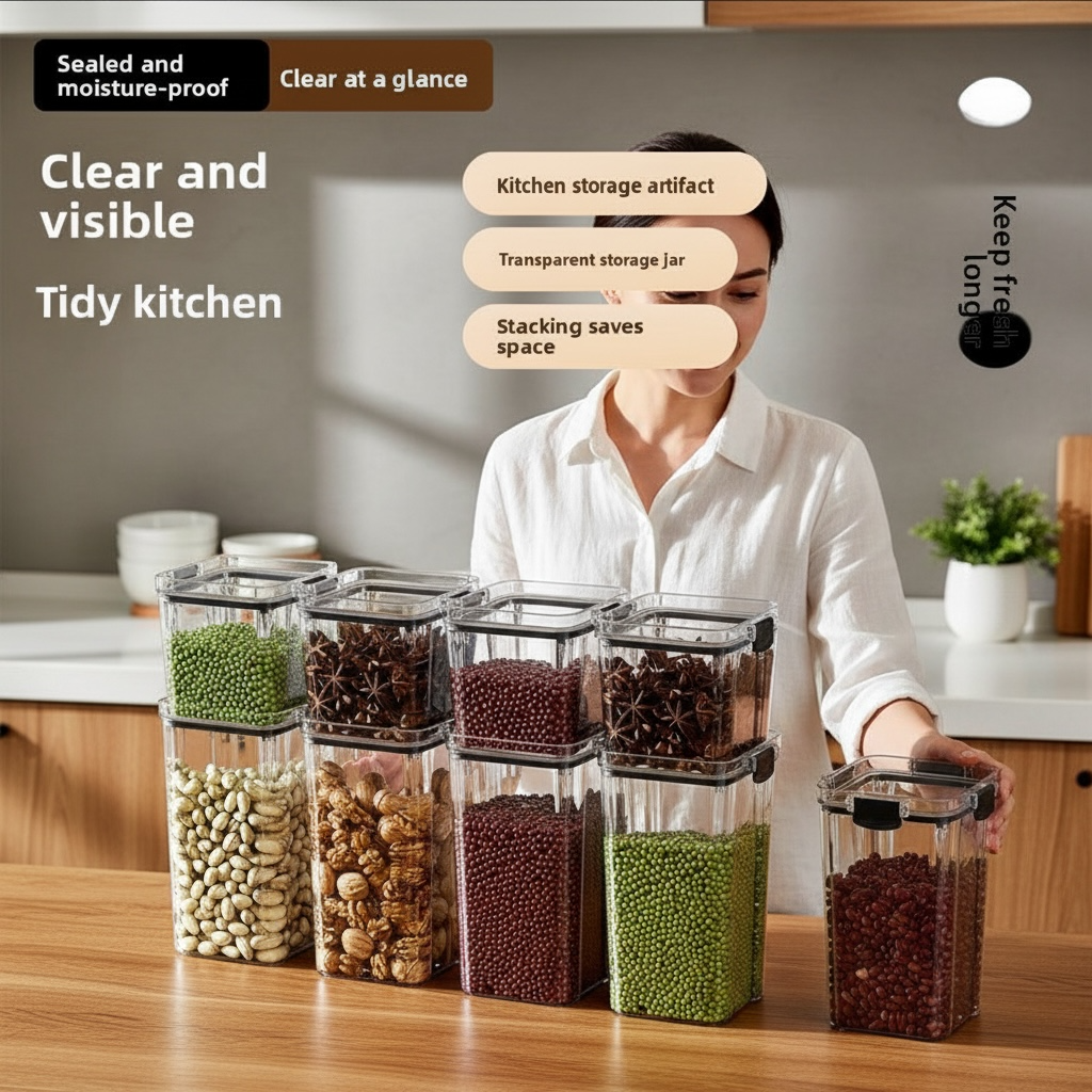 Square Food Storage Container Airtight – Clear PP Pantry Organizer