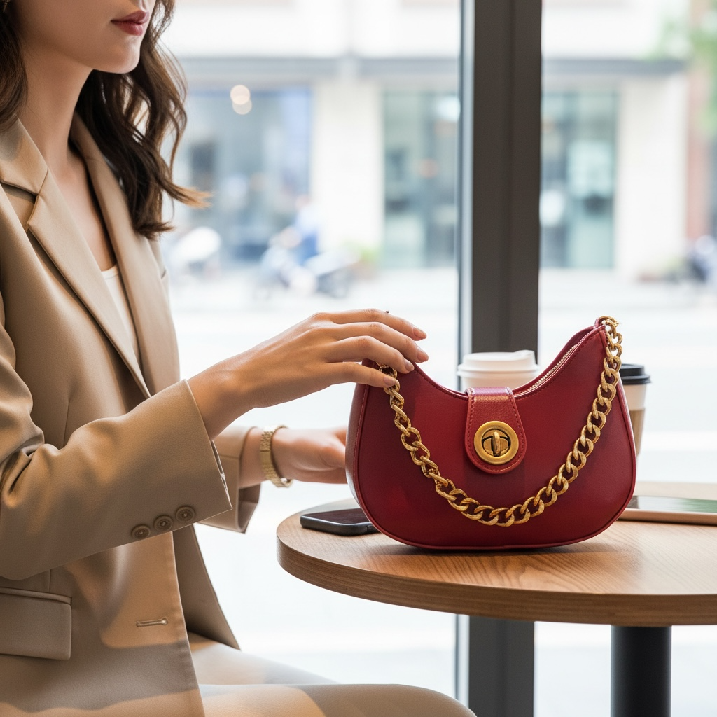 Mini Chain Accent Leather Bag – Trendy Crossbody/Shoulder