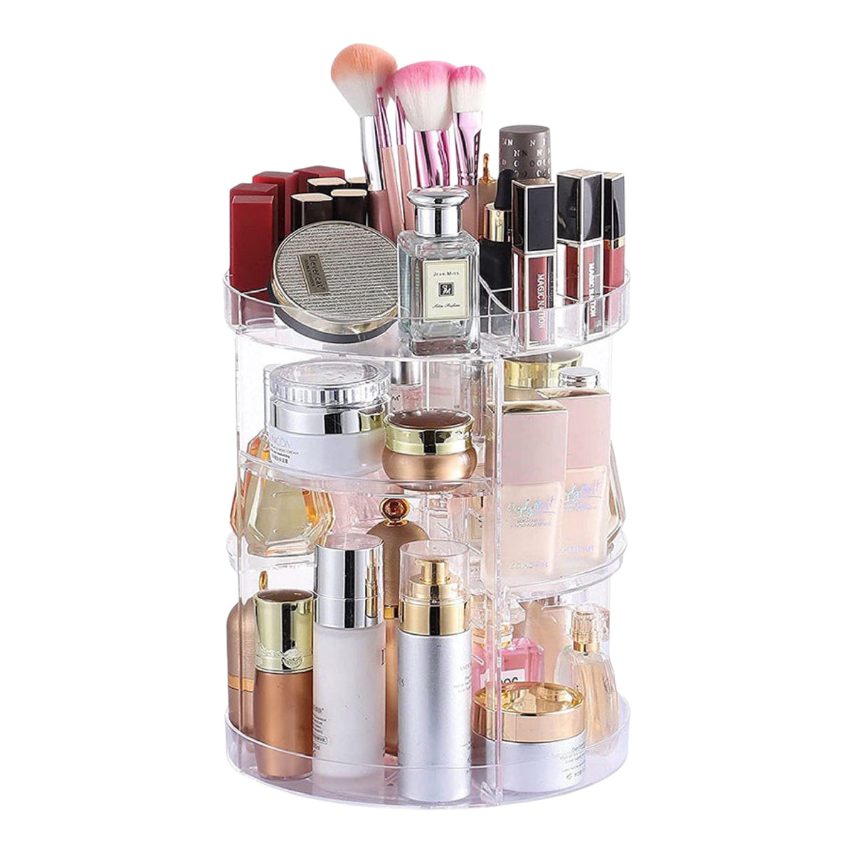 360° Rotating Acrylic Makeup Organizer – 4-Tier Adjustable Cosmetic Storage Carousel