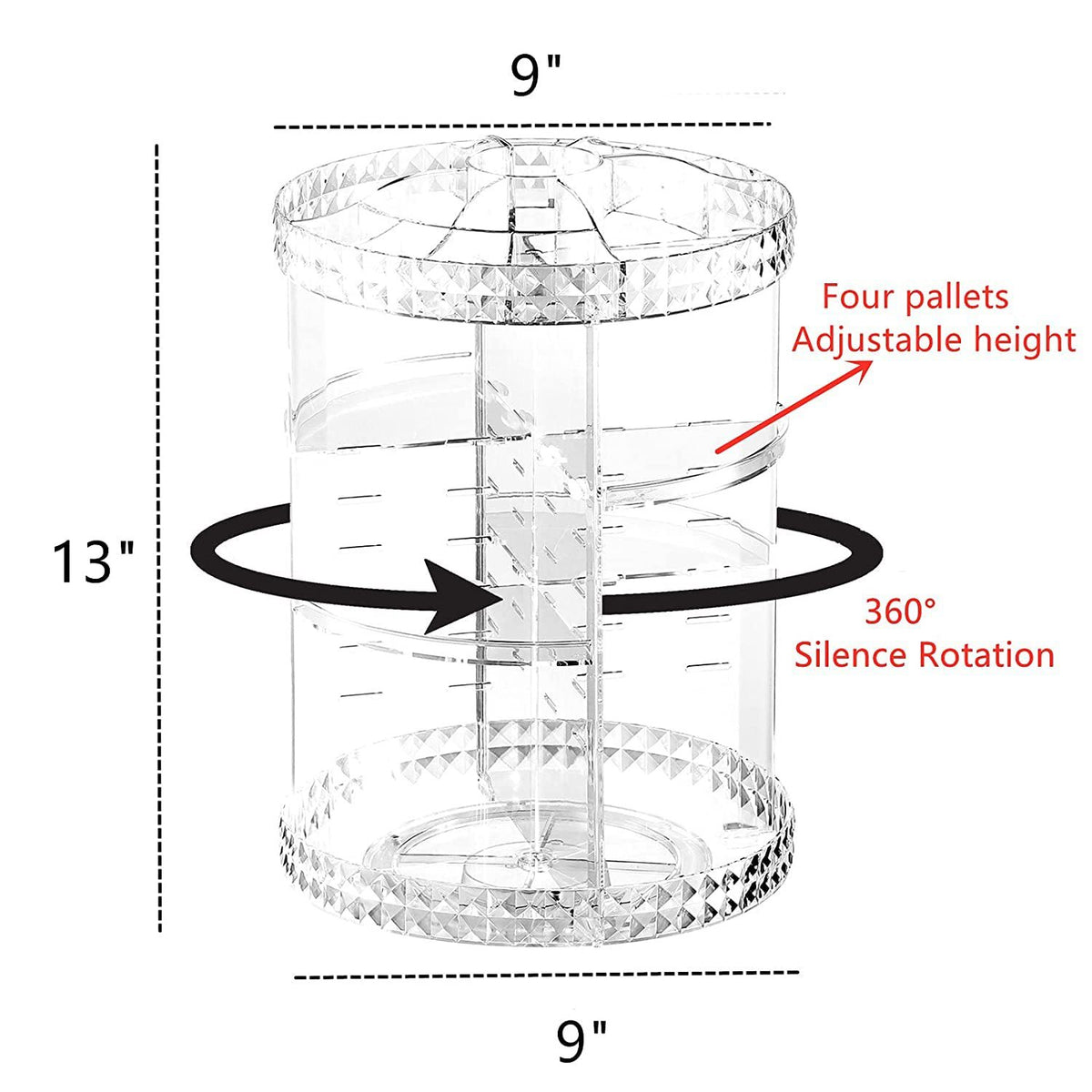 360° Rotating Acrylic Makeup Organizer – 4-Tier Adjustable Cosmetic Storage Carousel