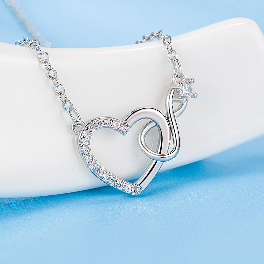 Sparkling White Gold Plated Heart Pendant Zircon Crystal Necklace