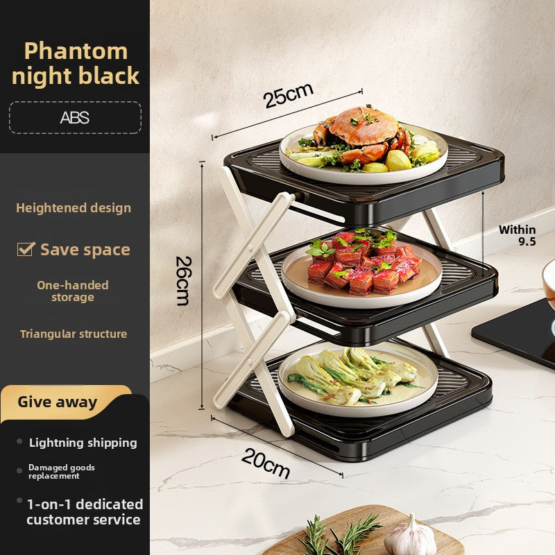 Foldable 3-Tier Kitchen Counter Rack – Space-Saving Fruit, Vegetable & Dish Organizer